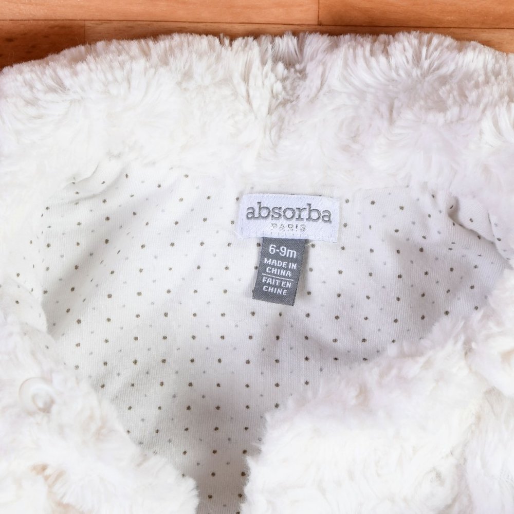 (Set) Absorba Paris 6-9 month girls white faux fur jacket and hat - Picture 5 of 8